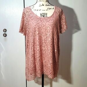 Brittany Black- Womens Dusty Pink Sequin Sparkle Short sleeve Top Sz.1X